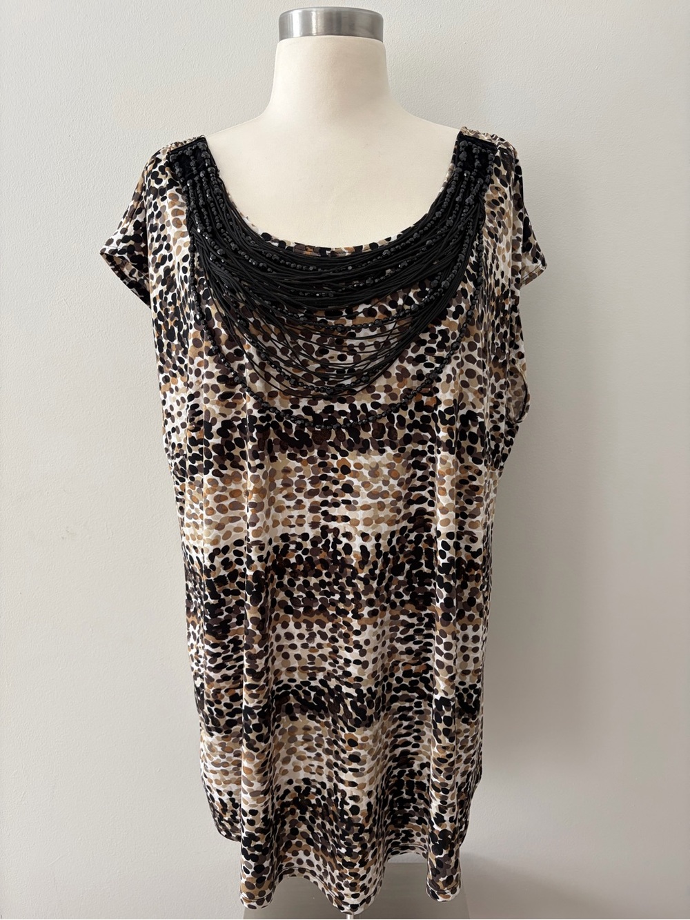 Vintage Cato Animal-Print Scoop Neck Top Attached Beaded Neck 18/20W Y2K Style